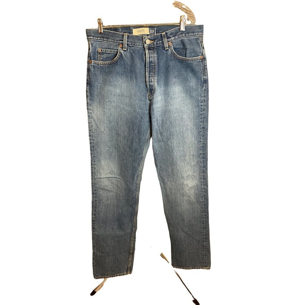 Gap High Rise Boy Fit Medium Wash Button Fly Jeans Sz 12 Long